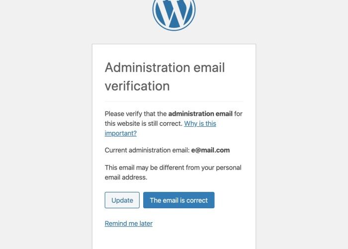 How to disable wordpress admin email verification notice