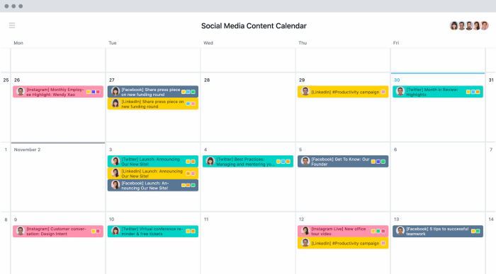 Social media content calendar