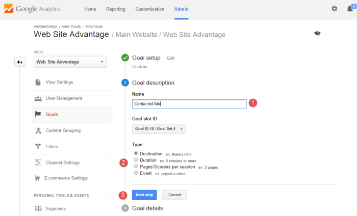 Google analytics goal values