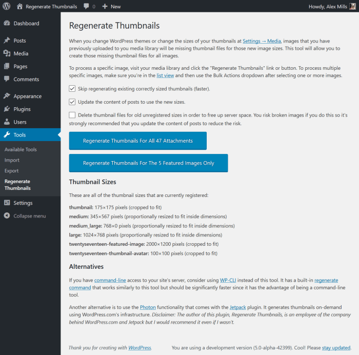 Install ajax thumbnail rebuild plugin