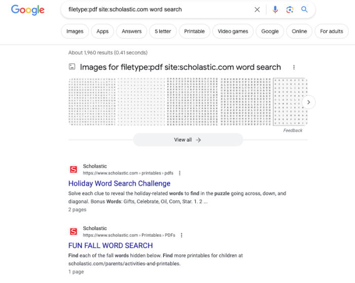 Google search file type