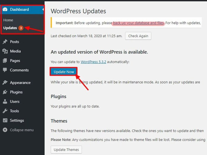 Dashboard simply navigate How to safely update wordpress
