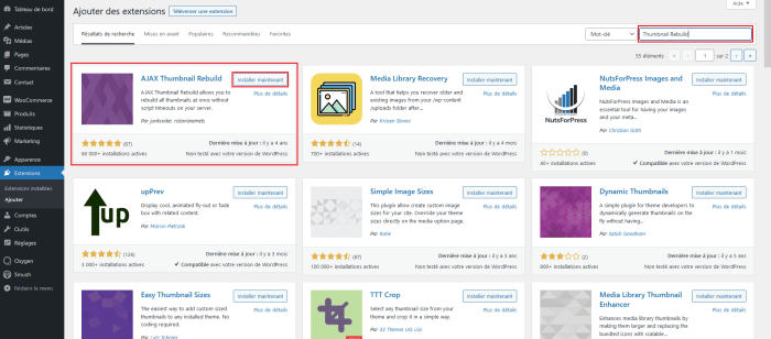 Install ajax thumbnail rebuild plugin