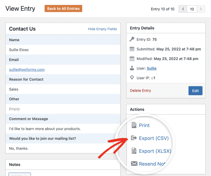 How to export wordpress form entries to csv and excel