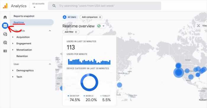 Real time reports google analytics