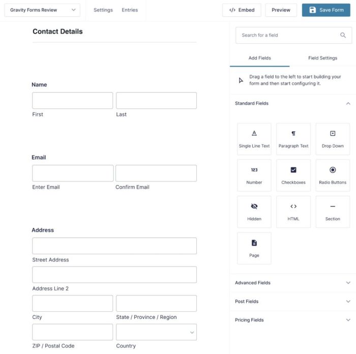 Gravity forms email and form settings