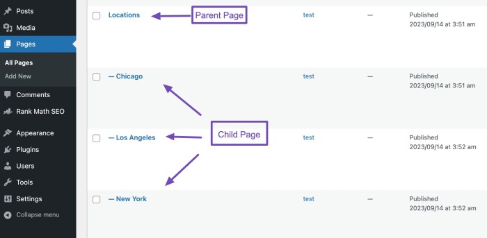 Parent page in wordpress what it is and how to create one