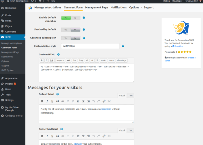 Comment notification emails