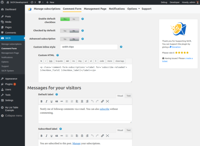 Comment notification emails