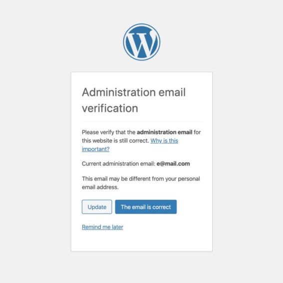 How to disable wordpress admin email verification notice