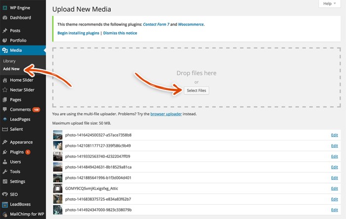 How to uploading media into wordpress